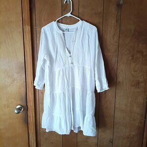 Blanco Women's White Cotton 3)4 Sleeve Dress Size L